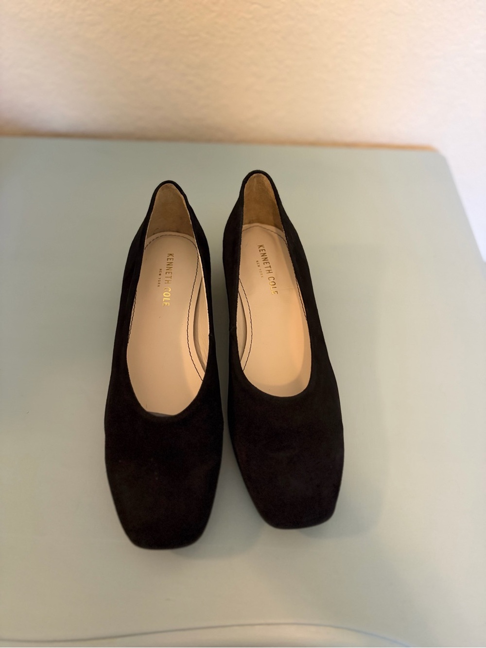 Kenneth Cole Black Suede Square-Toe Flats